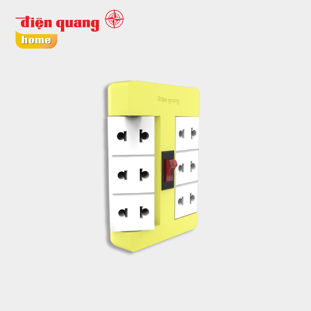 Ổ cắm Xoay 90° Điện Quang ĐQ ESK RT 6YW ( 6 lỗ, màu vàng trắng )