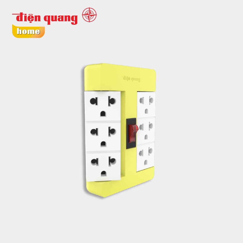 Ổ cắm Xoay 90° Điện Quang ĐQ ESK RT 63YW ( 6 lỗ 3 chấu, màu vàng trắng )