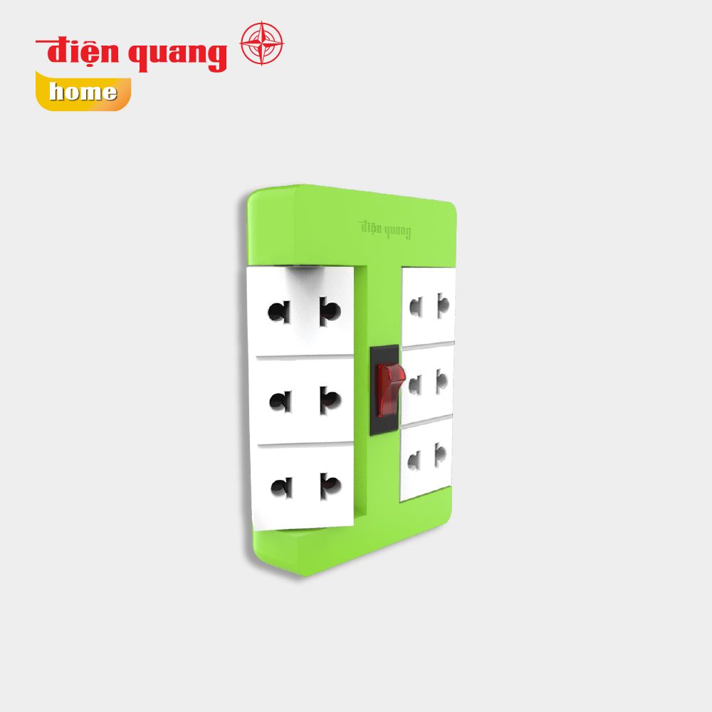Ổ cắm Xoay 90° Điện Quang ĐQ ESK RT 6GW ( 6 lỗ, màu xanh lá trắng )