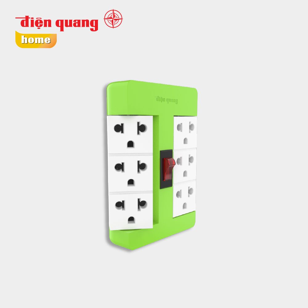 Ổ cắm Xoay 90° Điện Quang ĐQ ESK RT 63GW ( 6 lỗ 3 chấu, màu xanh lá trắng )