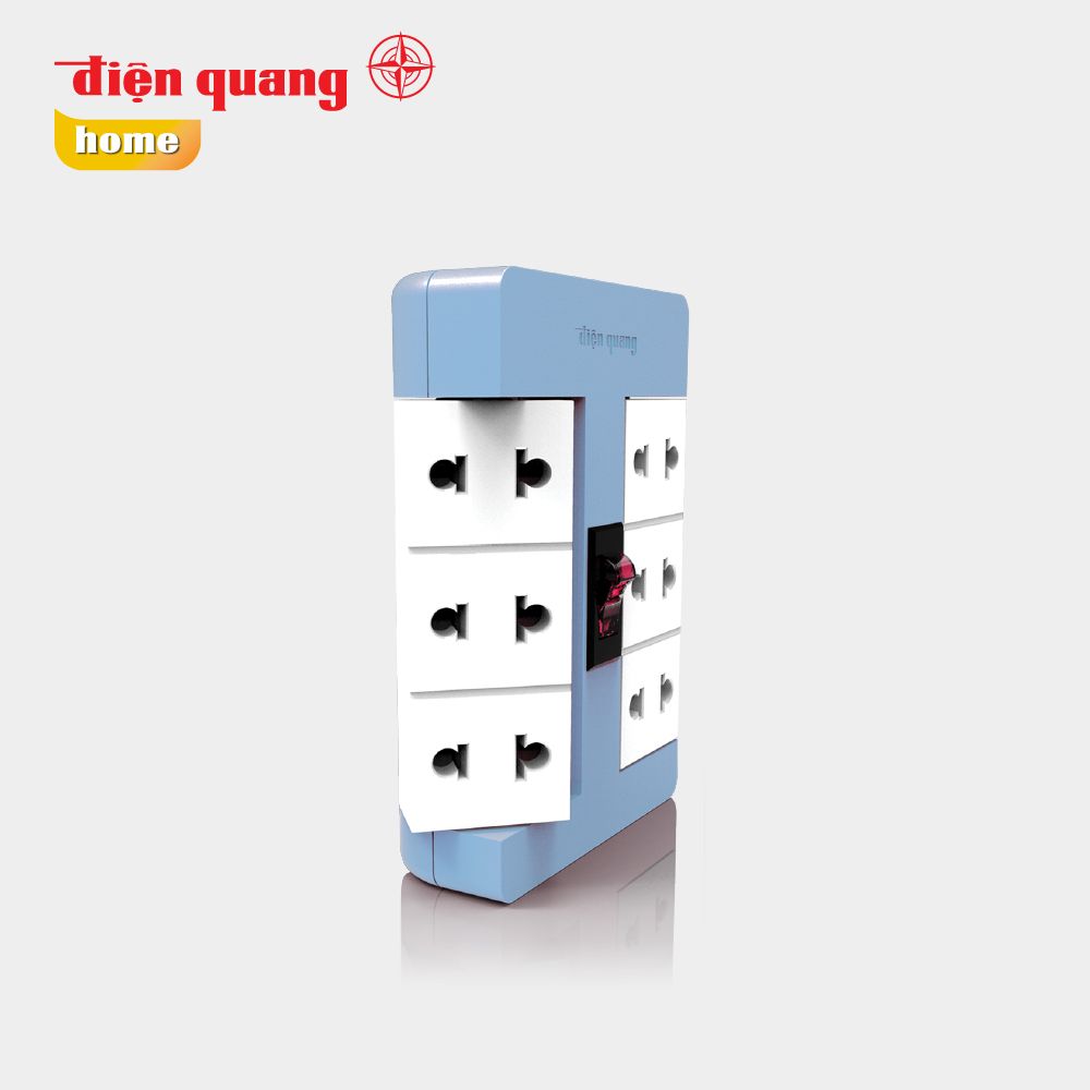 Ổ cắm Xoay 90° Điện Quang ĐQ ESK RT 6BW ( 6 lỗ, màu xanh trắng )