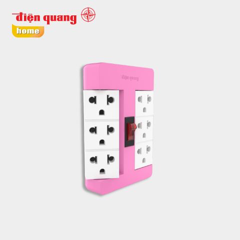 Ổ cắm Xoay 90° Điện Quang ĐQ ESK RT 63PW ( 6 lỗ 3 chấu, màu hồng trắng )