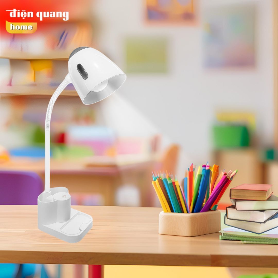 Đèn bàn ĐQ DKL22 (Màu trắng nâu, hộp cắm bút, bóng Warmwhite/ Daylight)