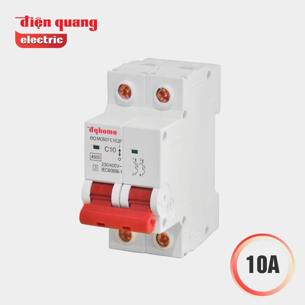 Cầu dao tự động DQHome ĐQ MCB07 C10 2P (MCB, 2 cực, 10A, loại C, 4.5KA, class 3)