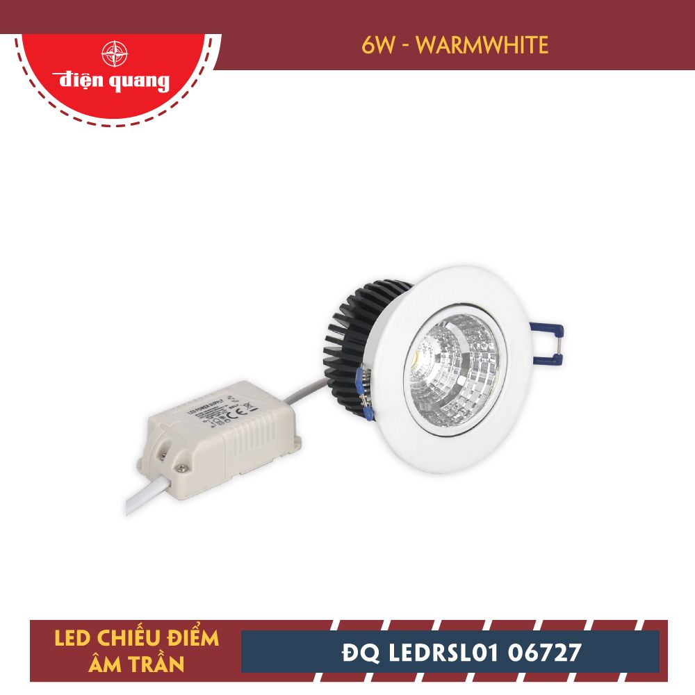 Bộ đèn LED chiếu điểm âm trần Điện Quang ĐQ LEDRSL01 06727 (6W, warmwhite)