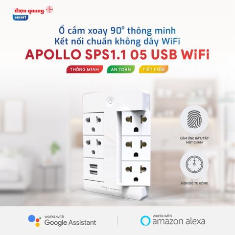 Ổ cắm Xoay 90° Thông Minh Điện Quang Apollo ĐQ SPS1.1 05 USB WiFi