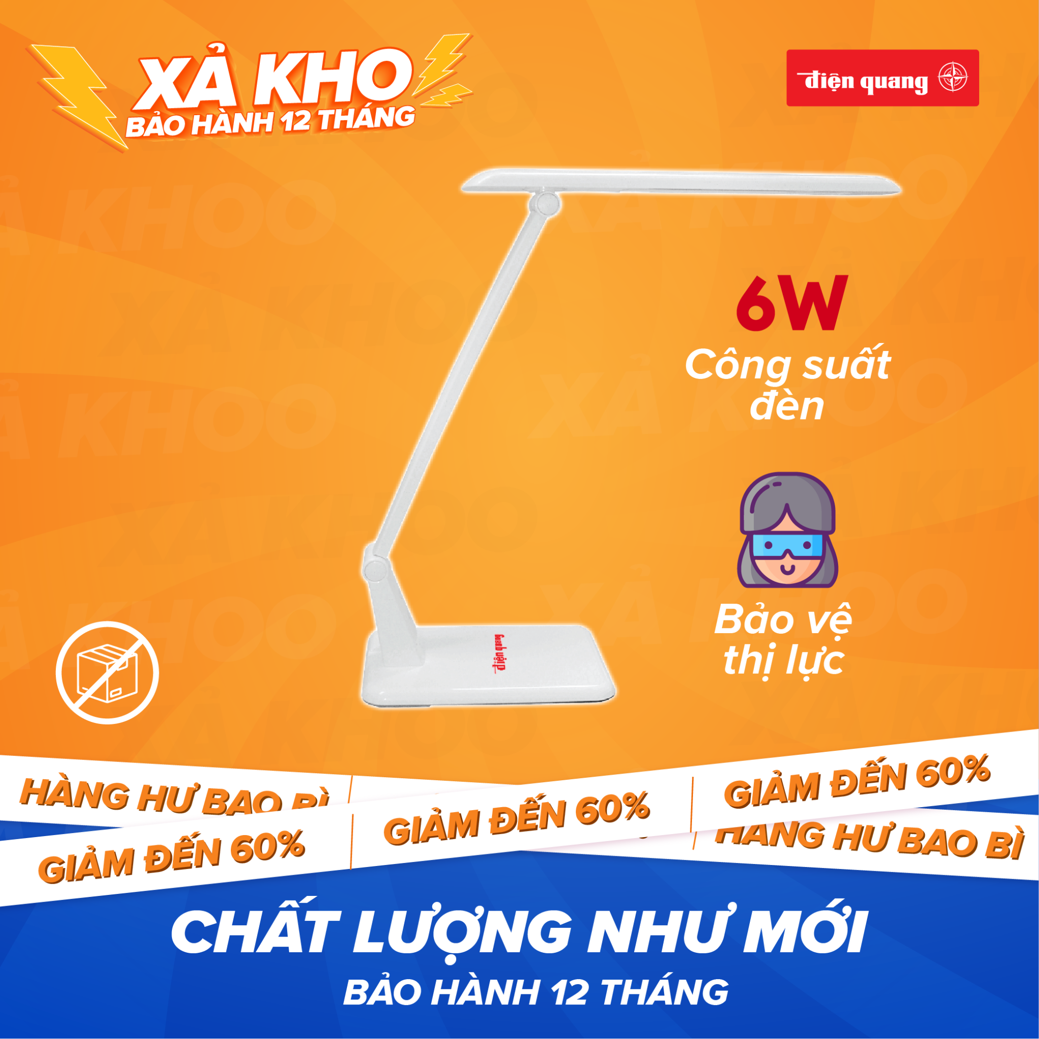 [XẢ KHO] Đèn bàn LED Điện Quang ĐQ LDL01 6W - Hàng không bao bì - Năm SX 2014, 2015 - Bảo hành 12 tháng