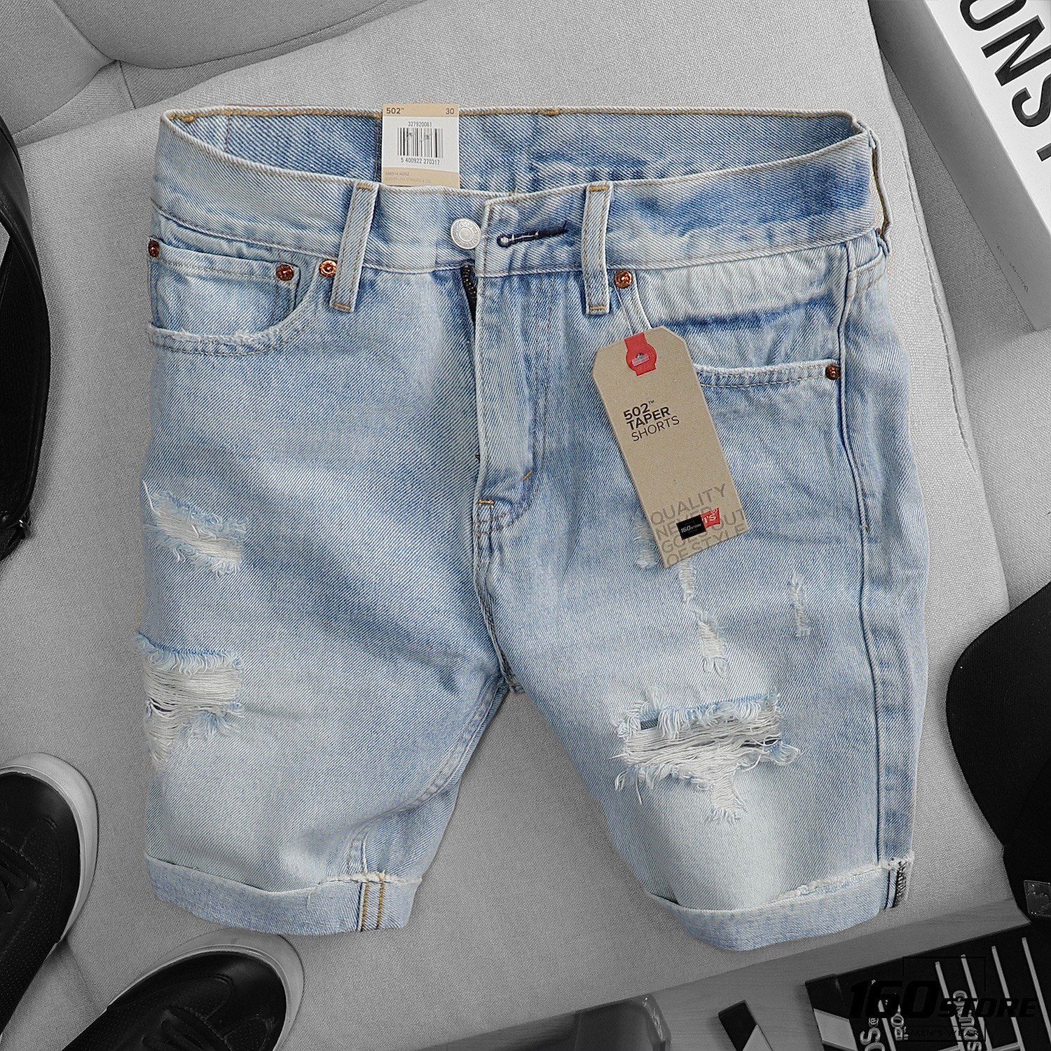 Quần short jean LVIS wash w rips