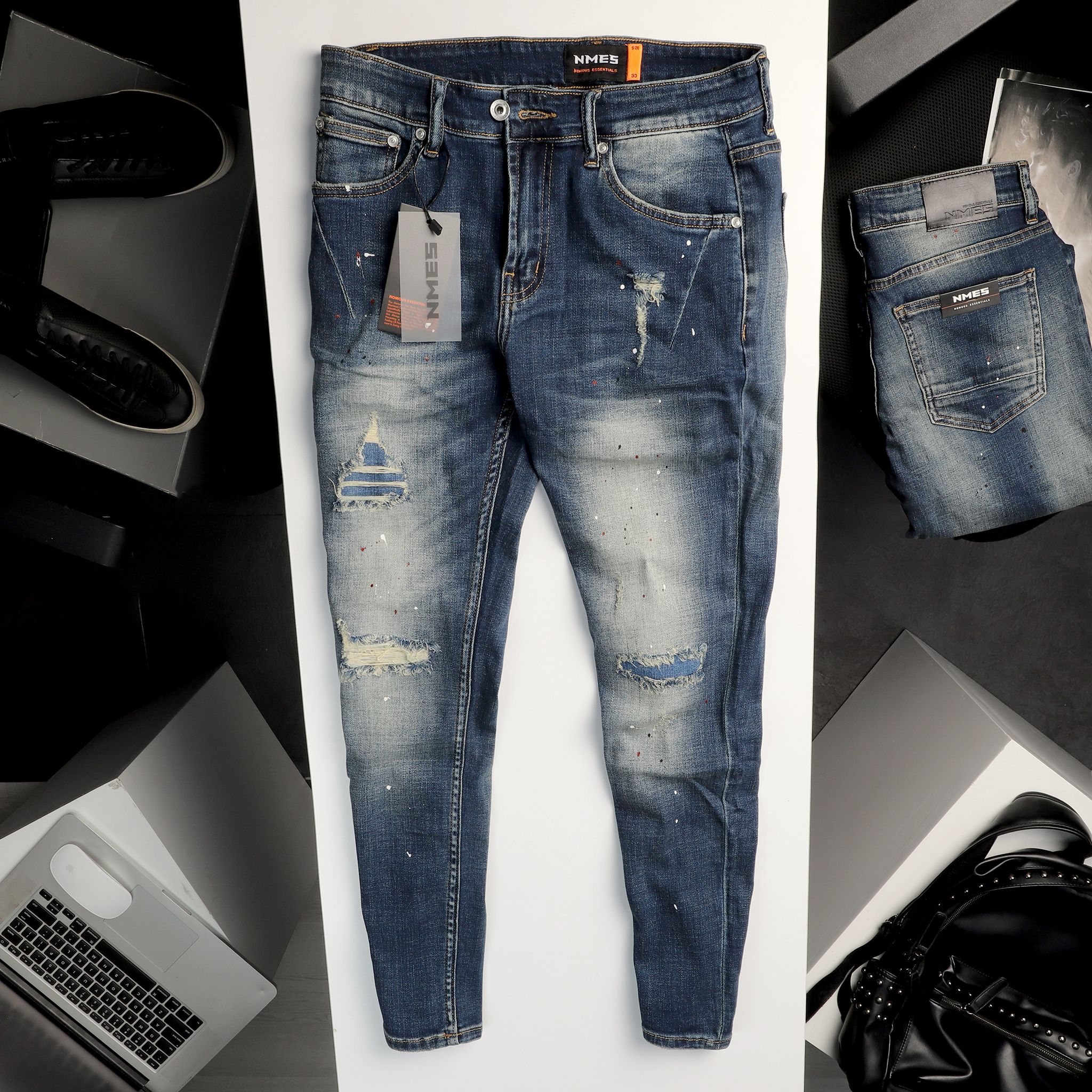 Quần jeans NOMOUS ESENTIALS paint splatter skinny