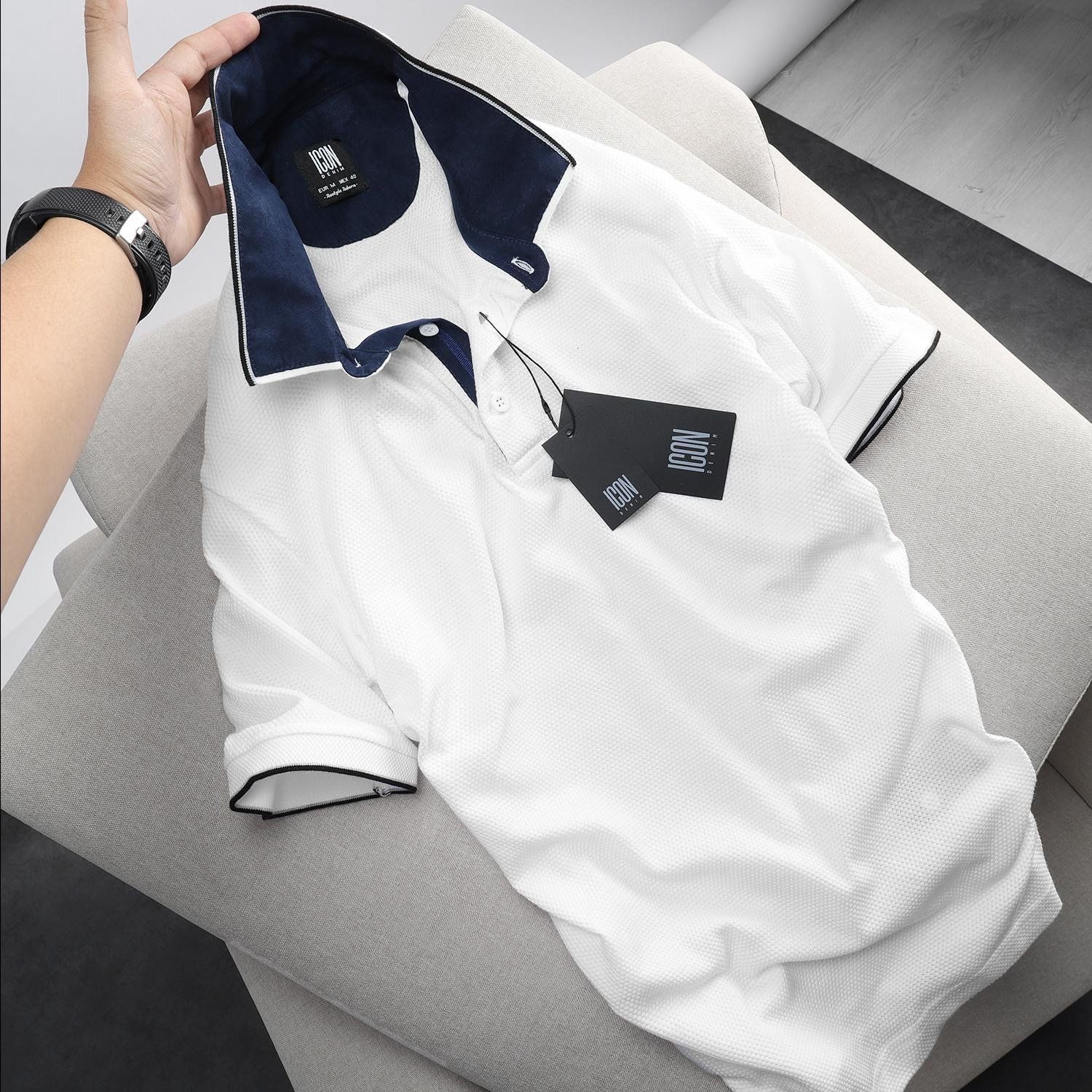 Áo Polo ICON DENIM phối cổ da lộn