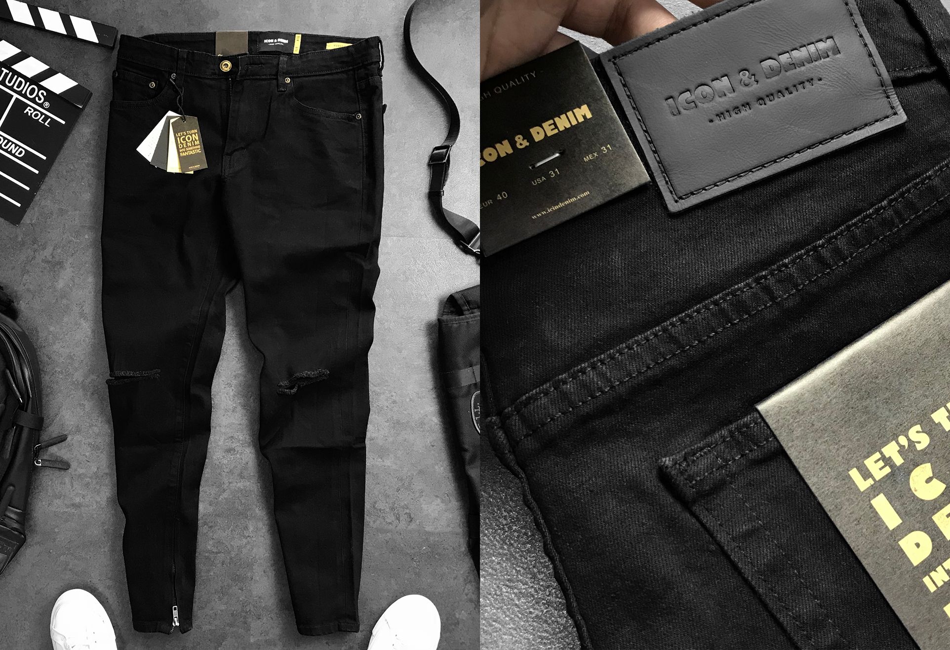 Icon & Denim Ripped Jeans with Zip