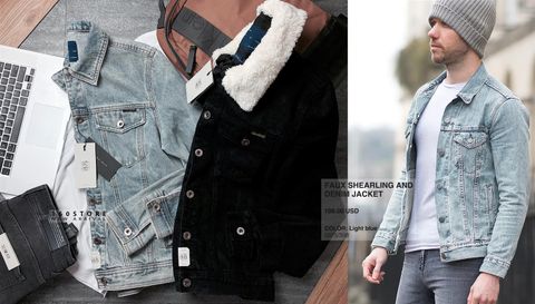 ZRA MAN Faux Shearling and Denim Jacket