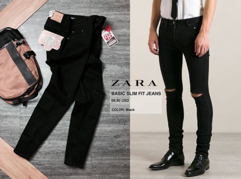 ZRA Black Basic Slim Jeans With Rips