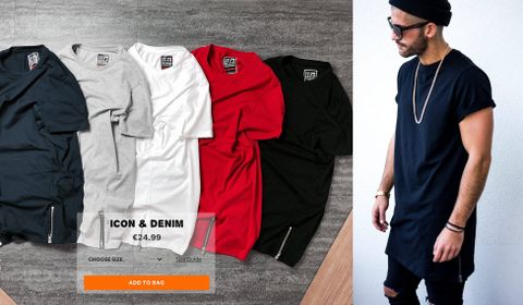Icon & Denim Long T-Shirt With Zip