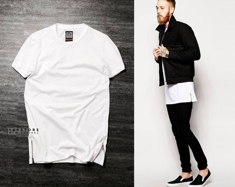 Icon & Denim Long T-Shirt With Zip