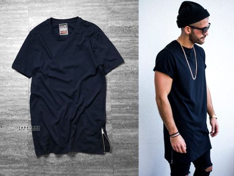 Icon & Denim Long T-Shirt With Zip