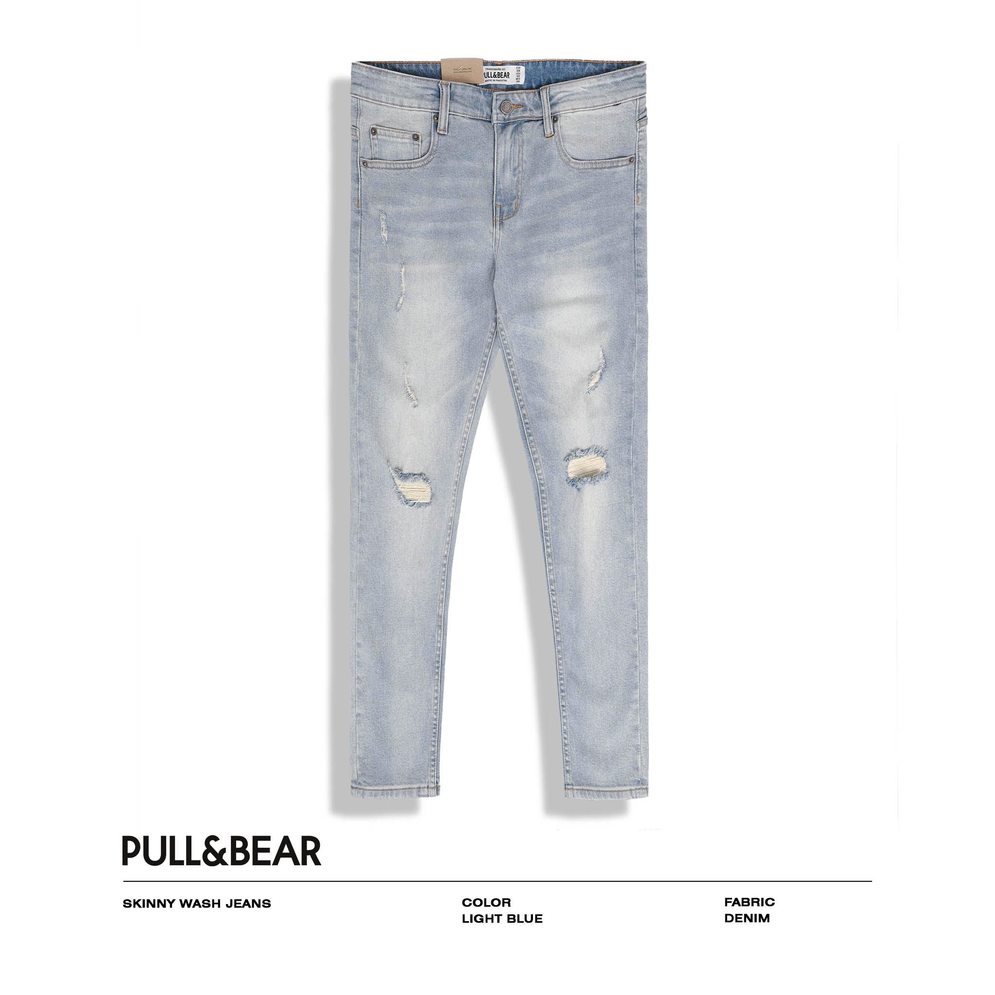 Quần jeans P.B light blue skinny rách