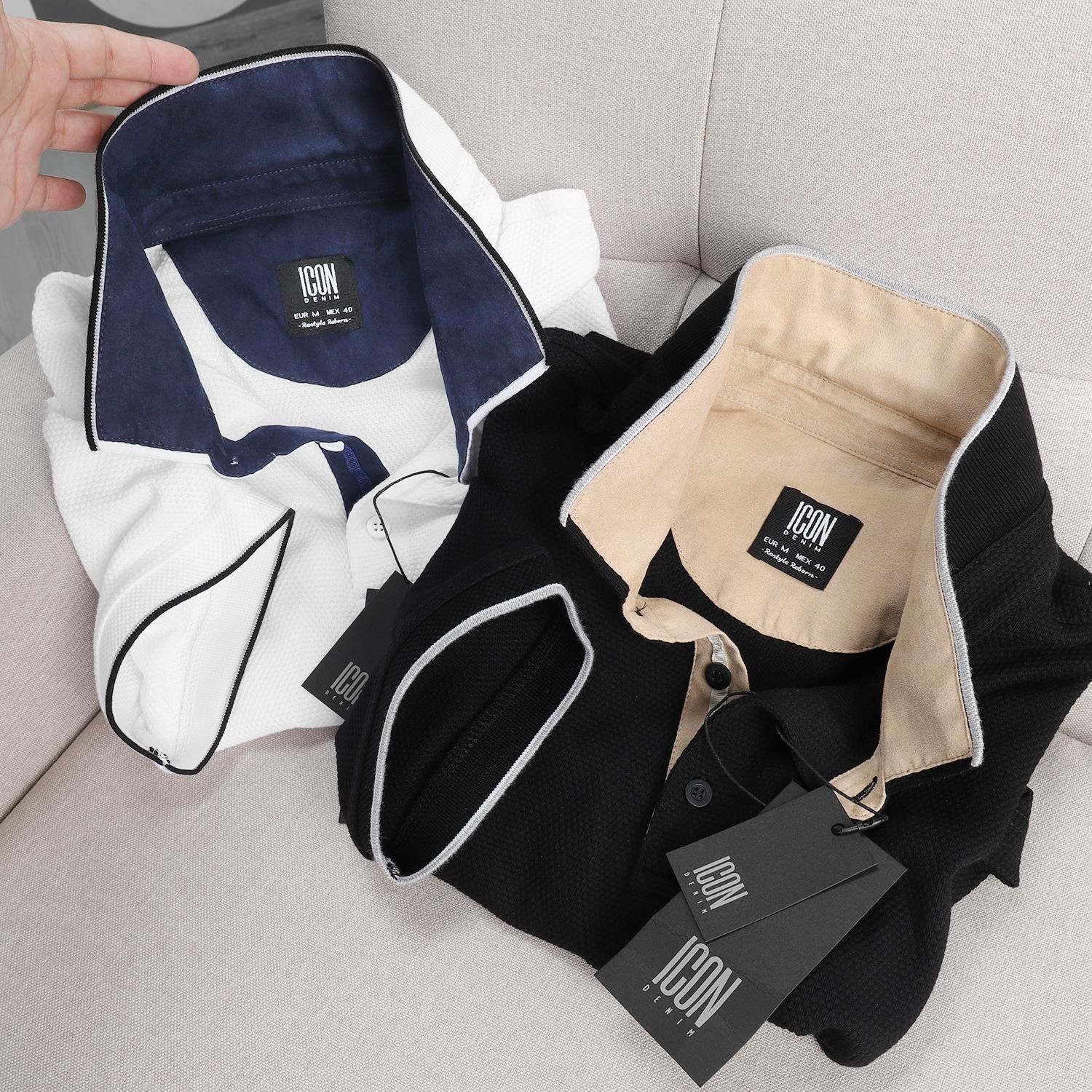 Áo Polo ICON DENIM phối cổ da lộn