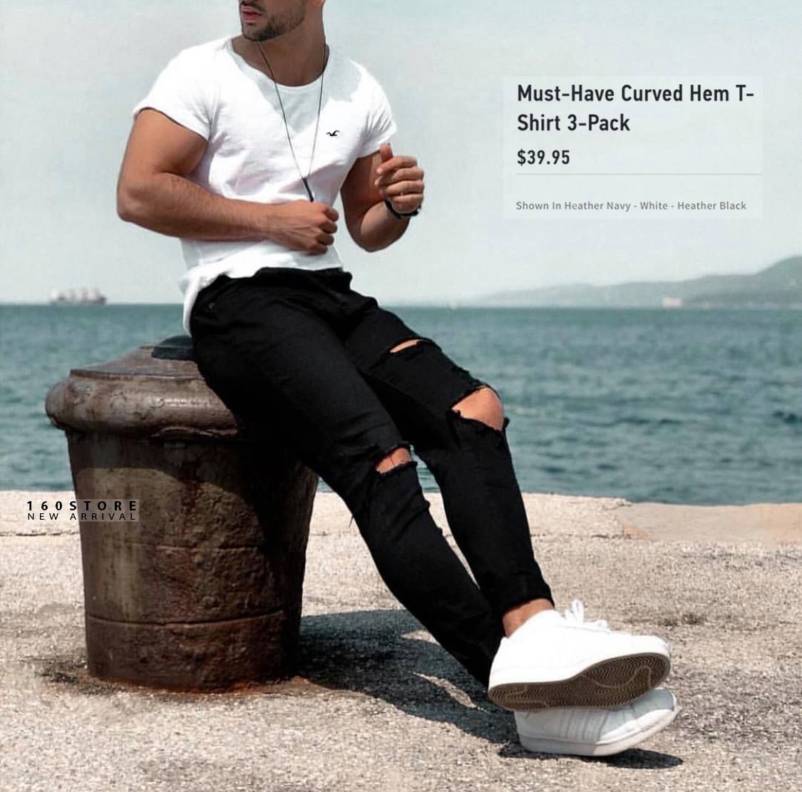 H0LLISTER Must-have Curved Hem T-shirt 3 Pack