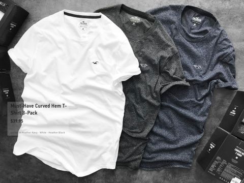 H0LLISTER Must-have Curved Hem T-shirt 3 Pack