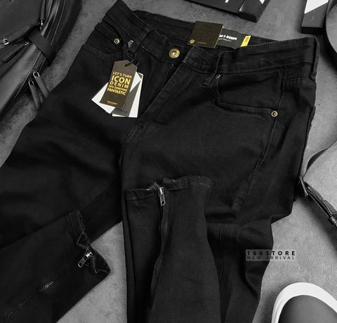 Icon & Denim Black Jeans with Zip