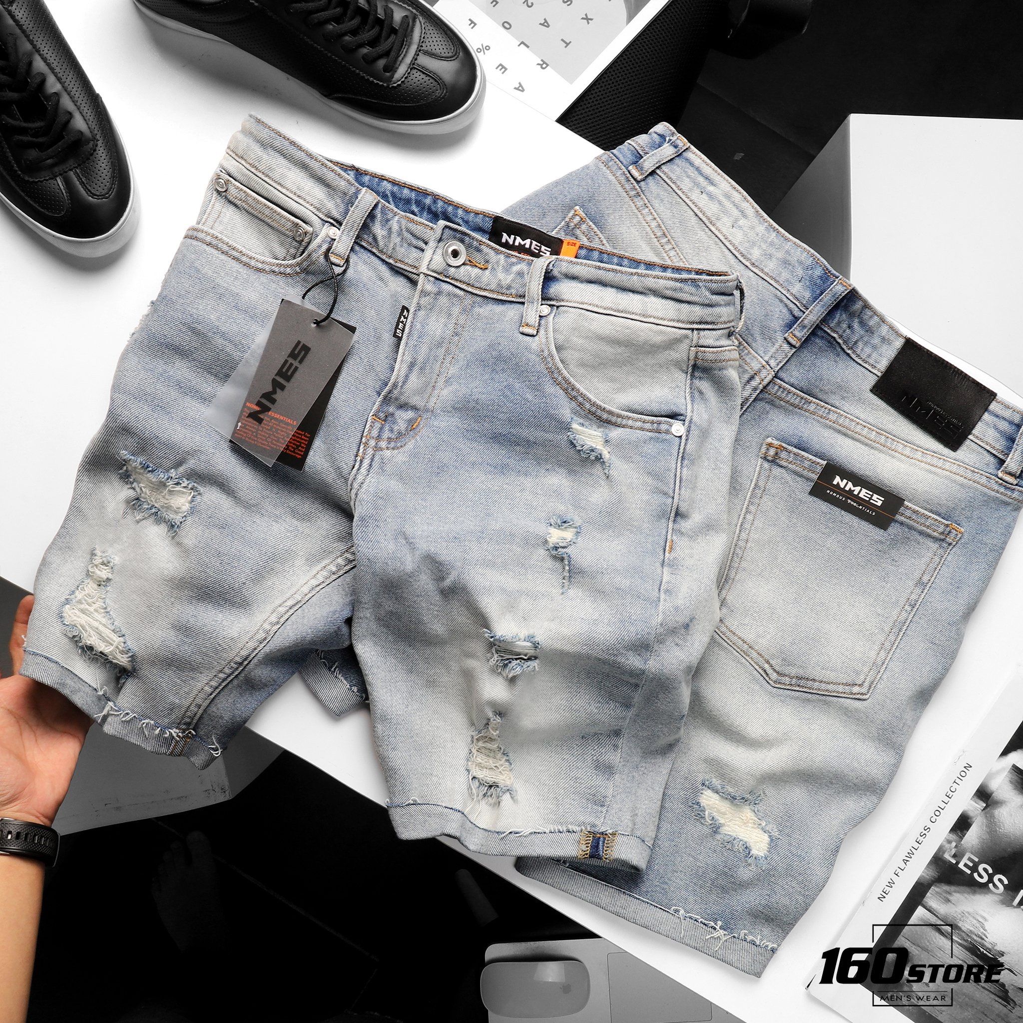 Quần short jeans NOMOUS ESENTIALS Ripped