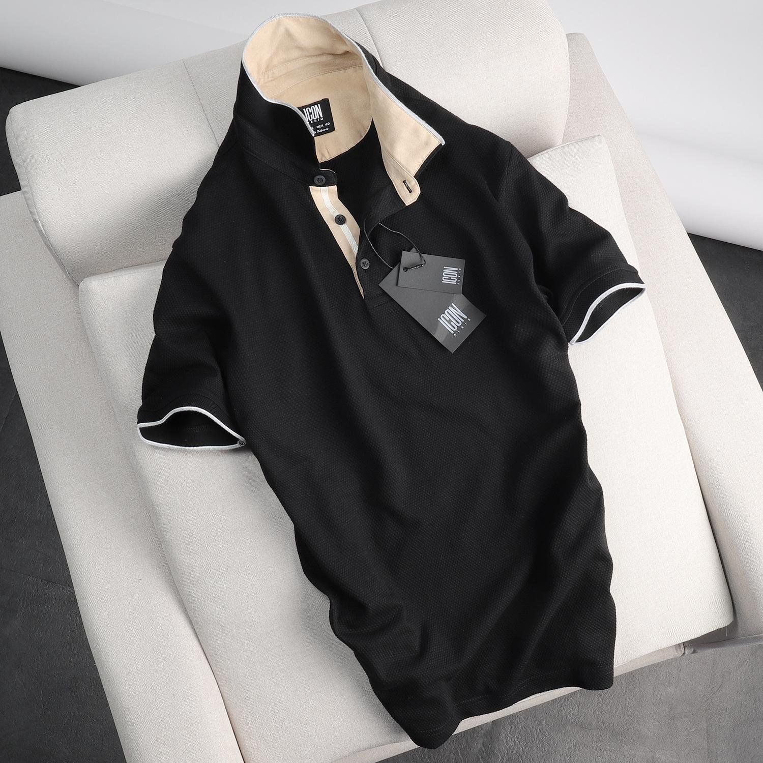 Áo Polo ICON DENIM phối cổ da lộn