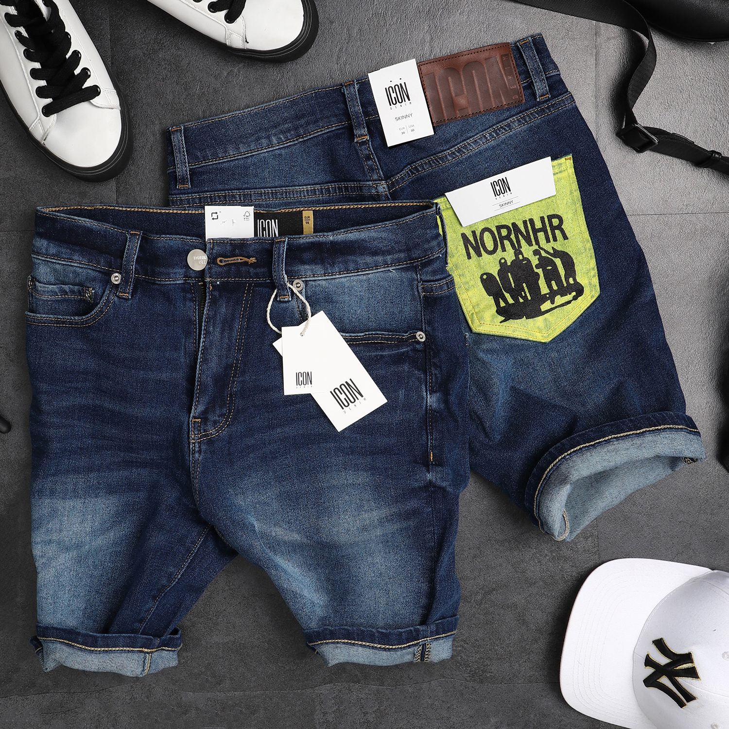 Quần shorts jean ICON DENIM back print