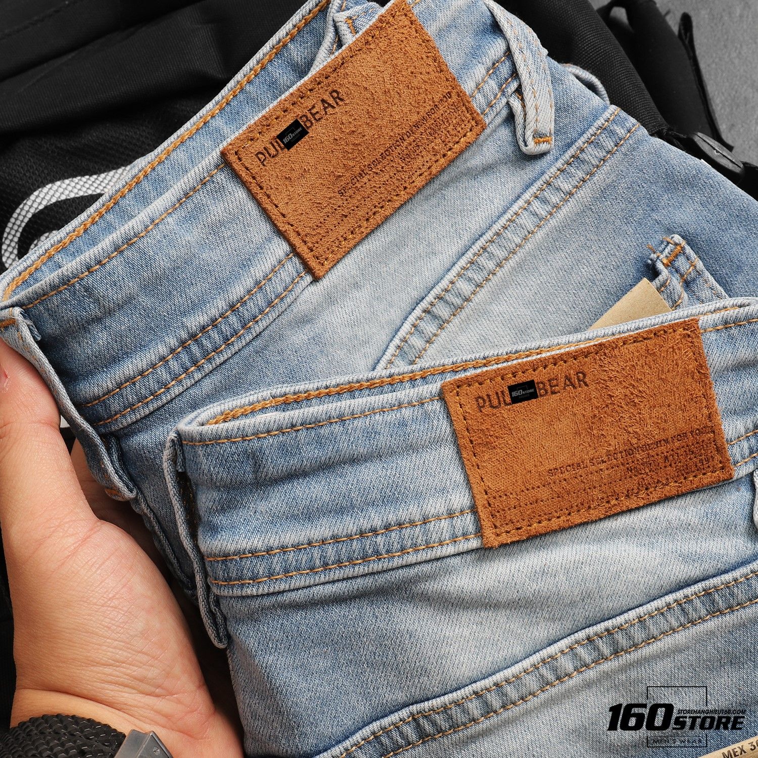 Quần short denim P.B wash rách