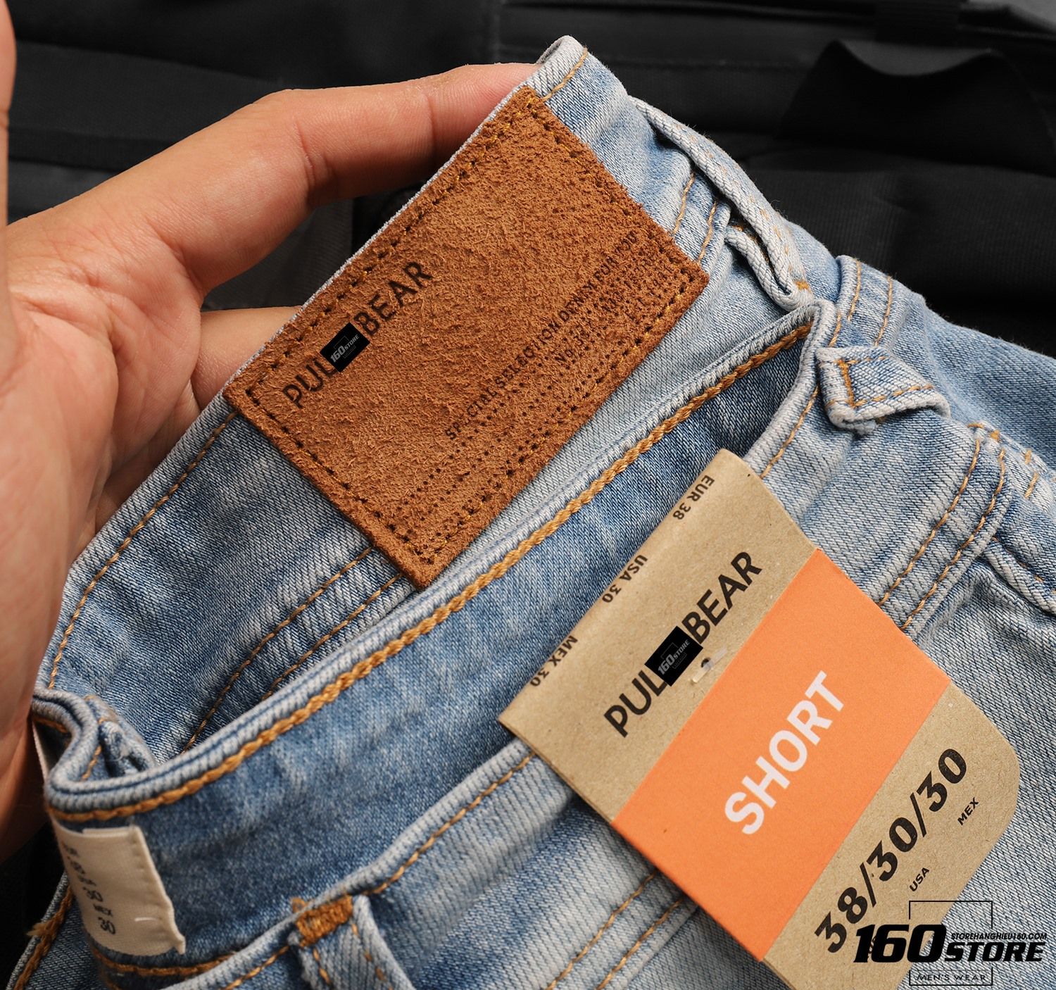 Quần short denim P.B wash rách