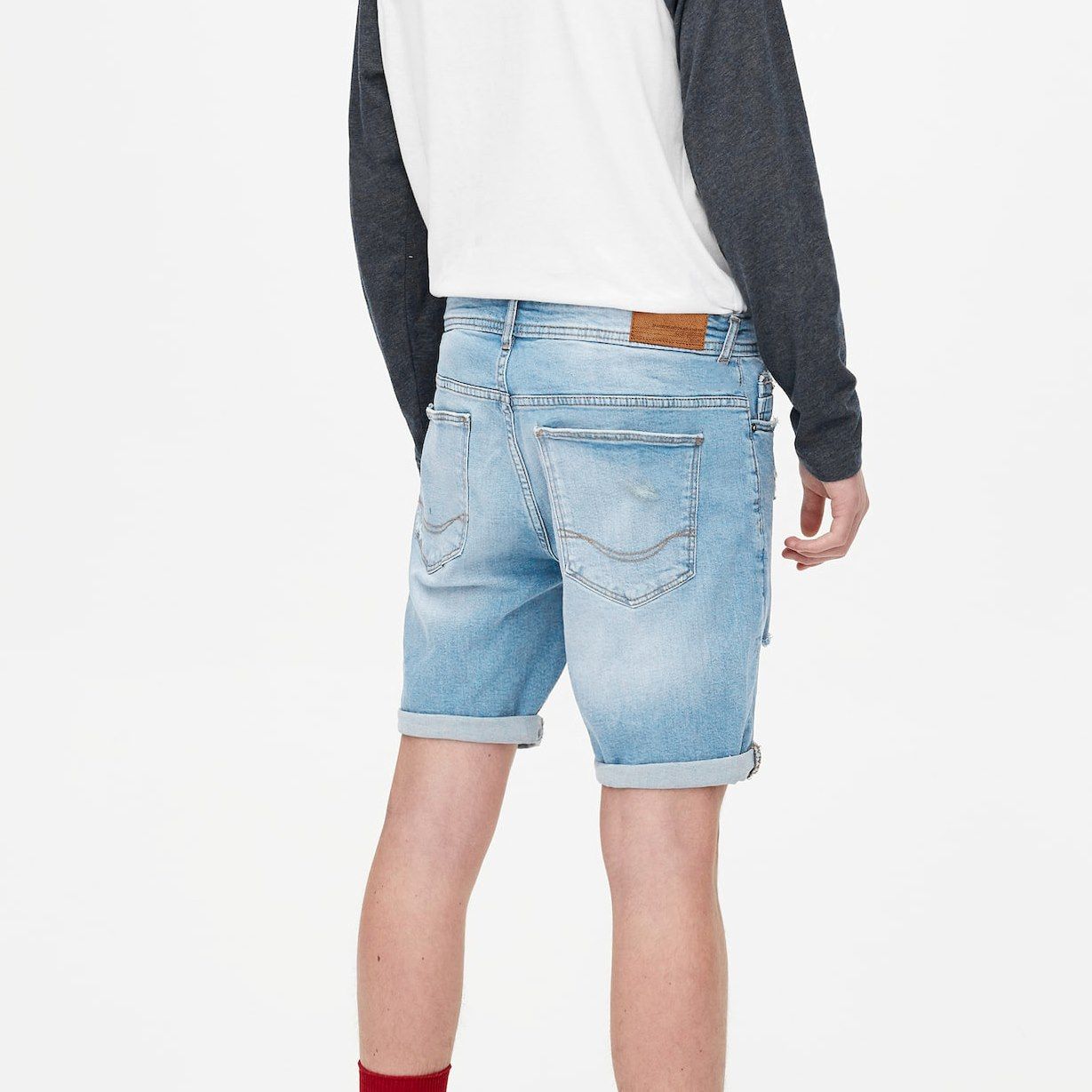 Quần short denim P.B wash rách