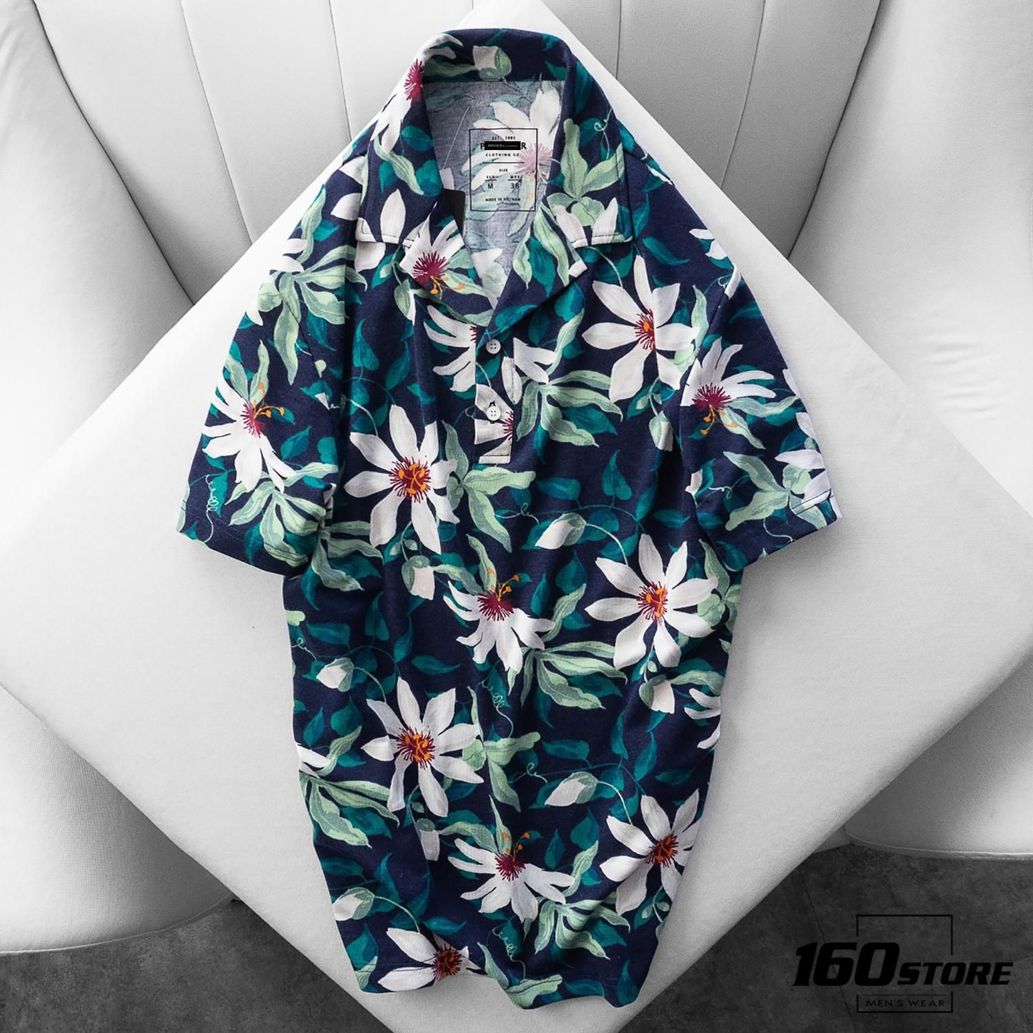 Áo Polo P.B cổ vest họa tiết