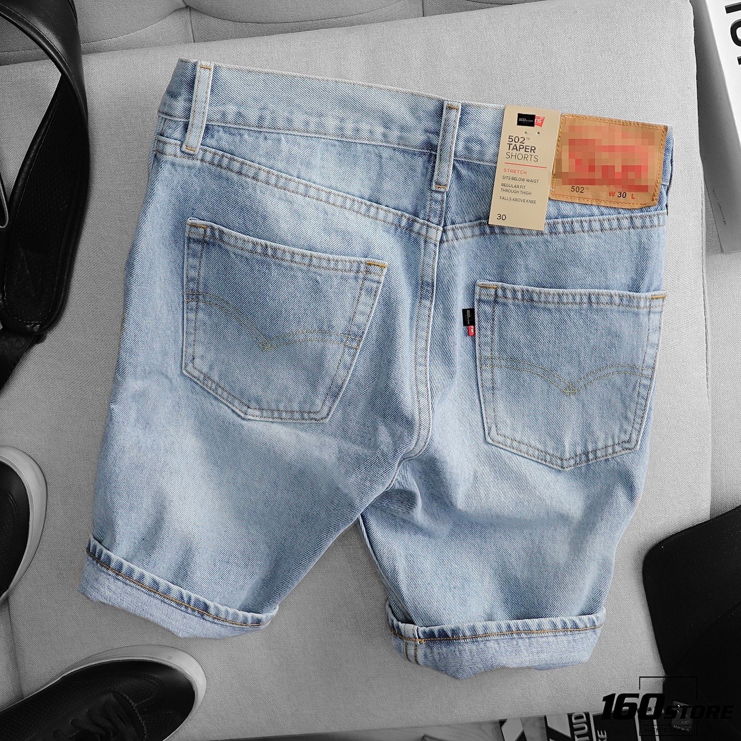 Quần short jean LVIS wash w rips