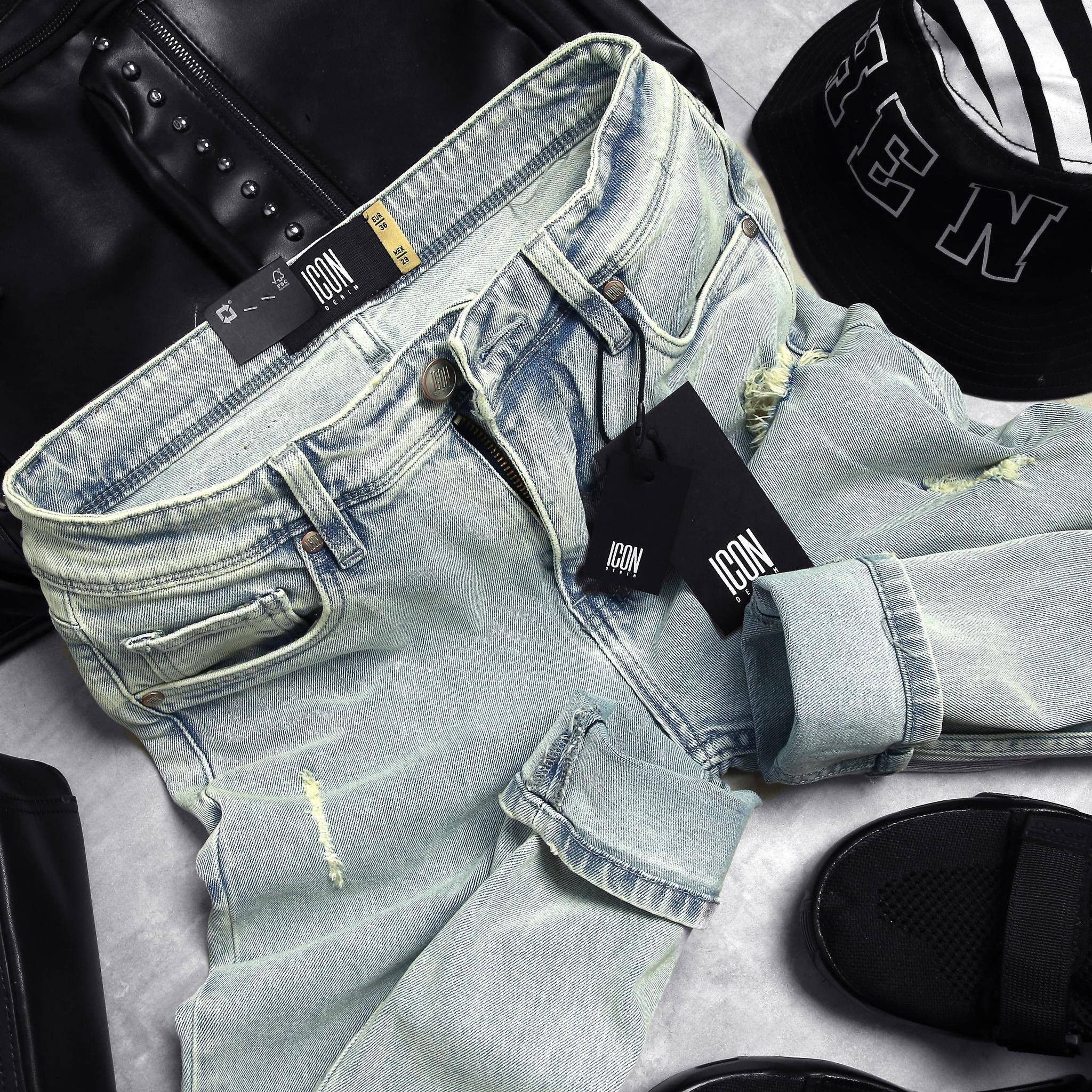Quần jean ICON DENIM light wash w rips