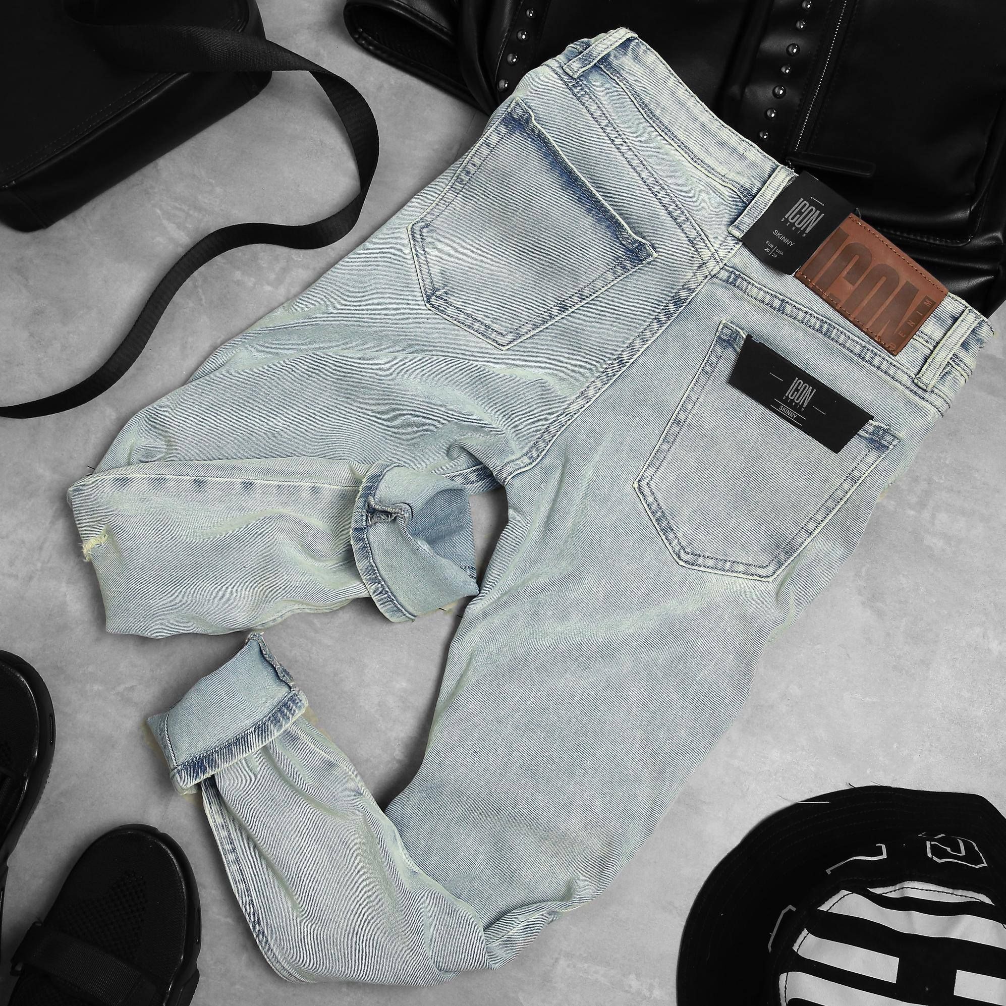 Quần jean ICON DENIM light wash w rips