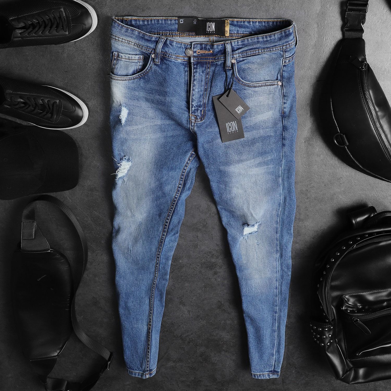 Quần jean ICON DENIM blue ripped skinny