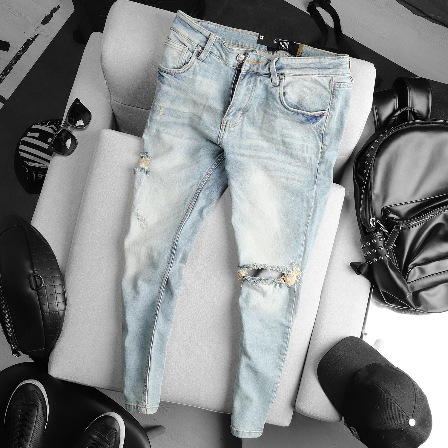 Quần jean ICON DENIM wash ripped slim