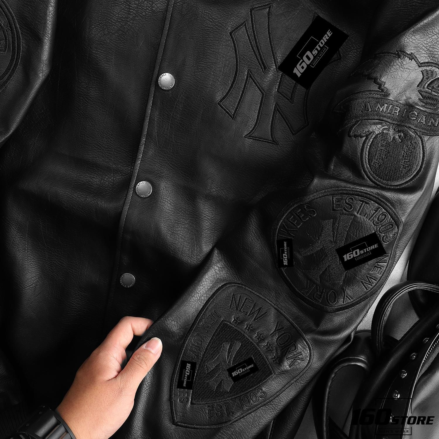 Áo khoác M.L.B black faux leather