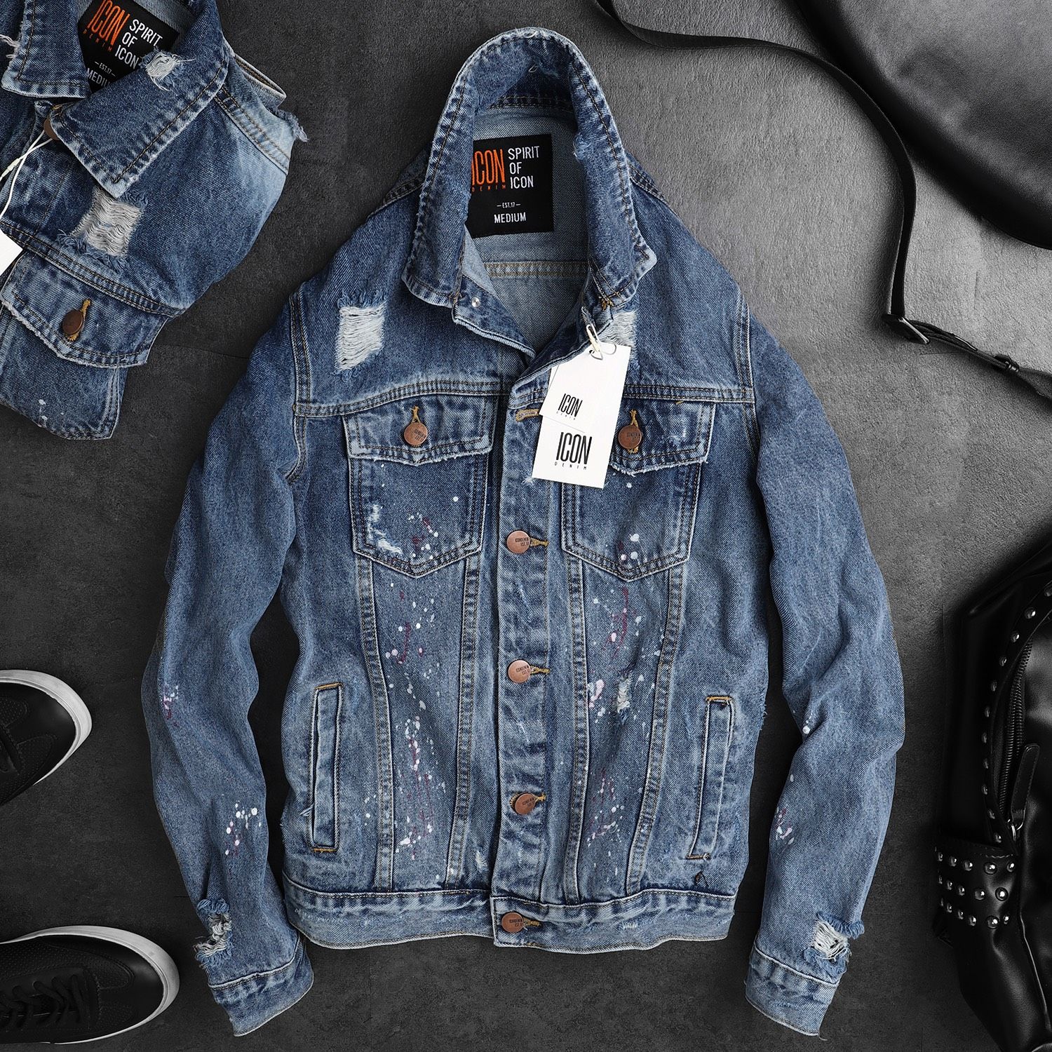 Áo khoác ICON DENIM rách vẩy sơn