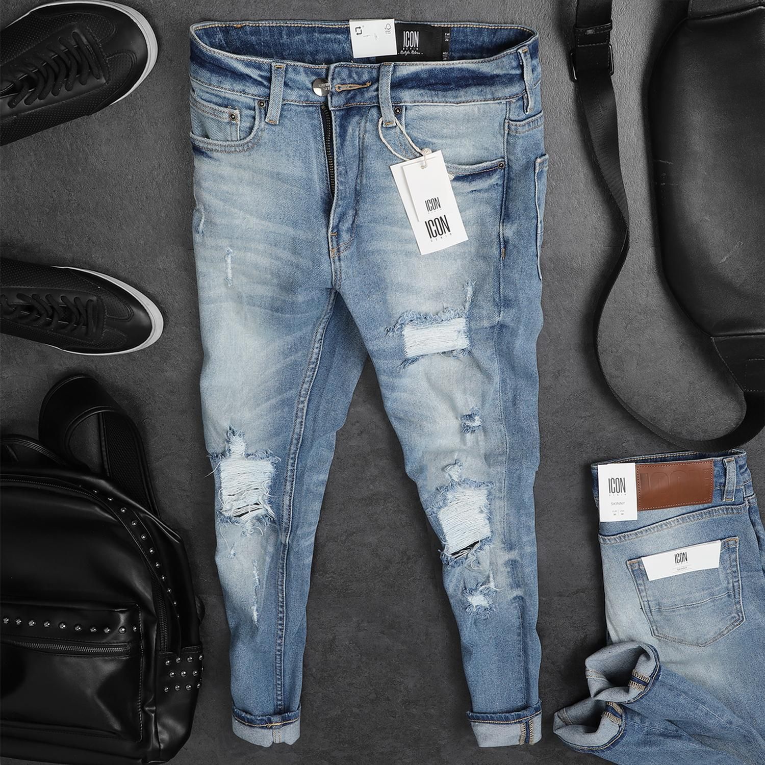 Quần jean ICON DENIM ripped slim fit