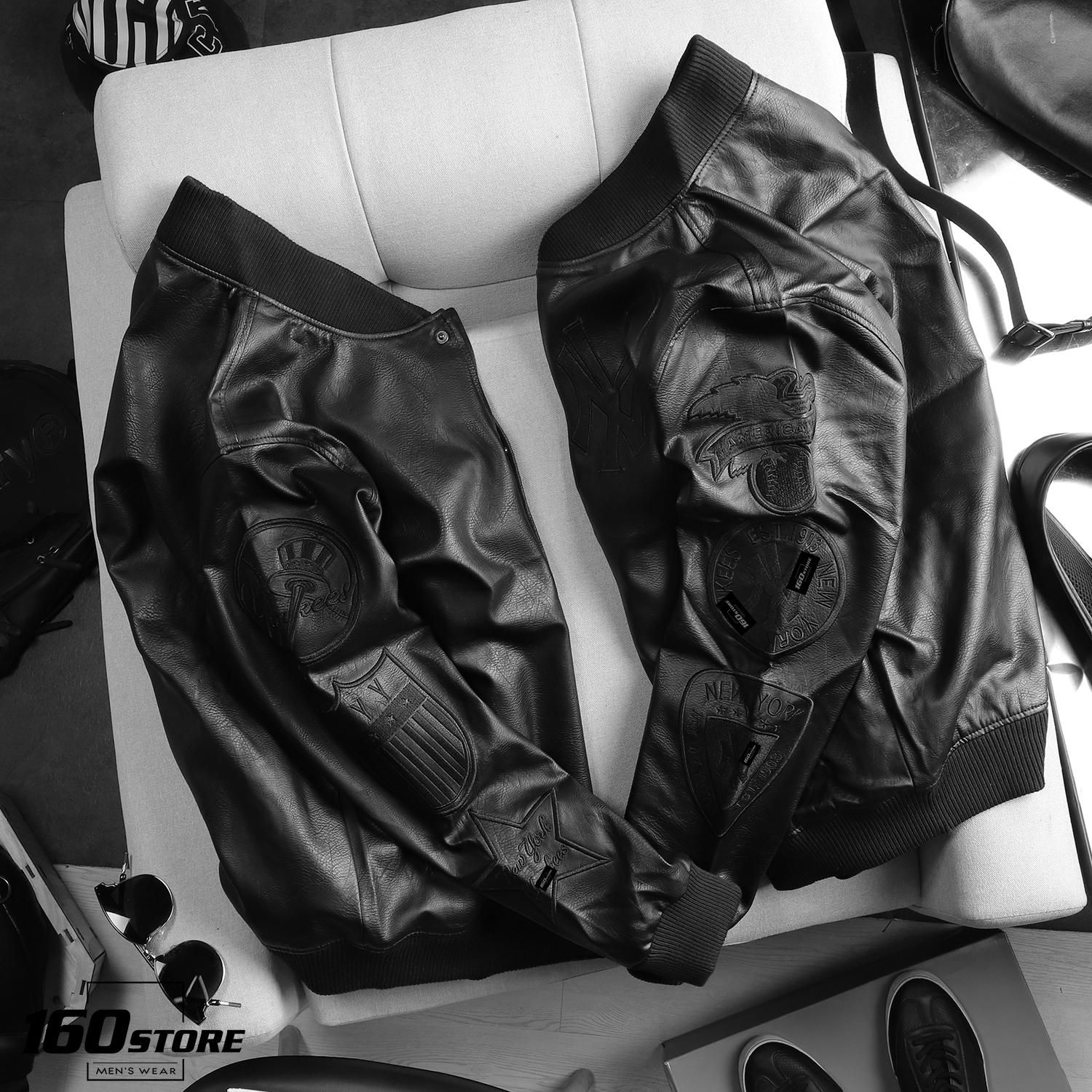 Áo khoác M.L.B black faux leather