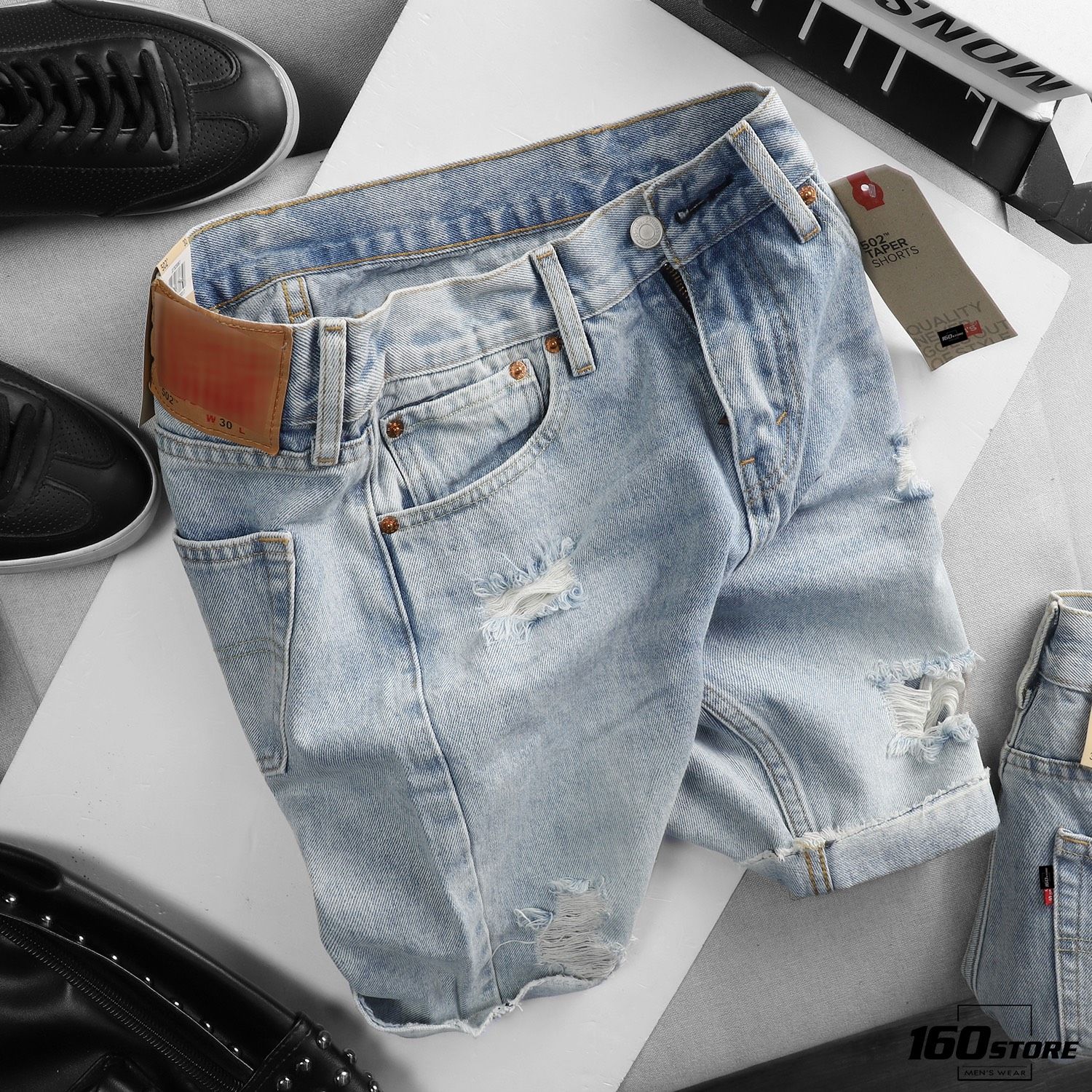 Quần short jean LVIS wash ripped