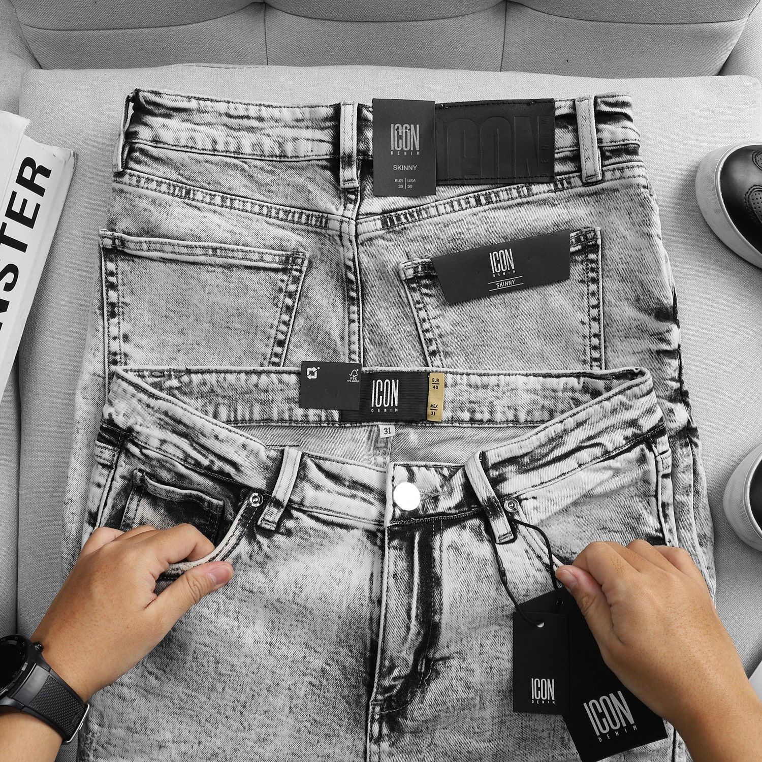 Quần Jean Icon Denim Grey Ripped Skinny