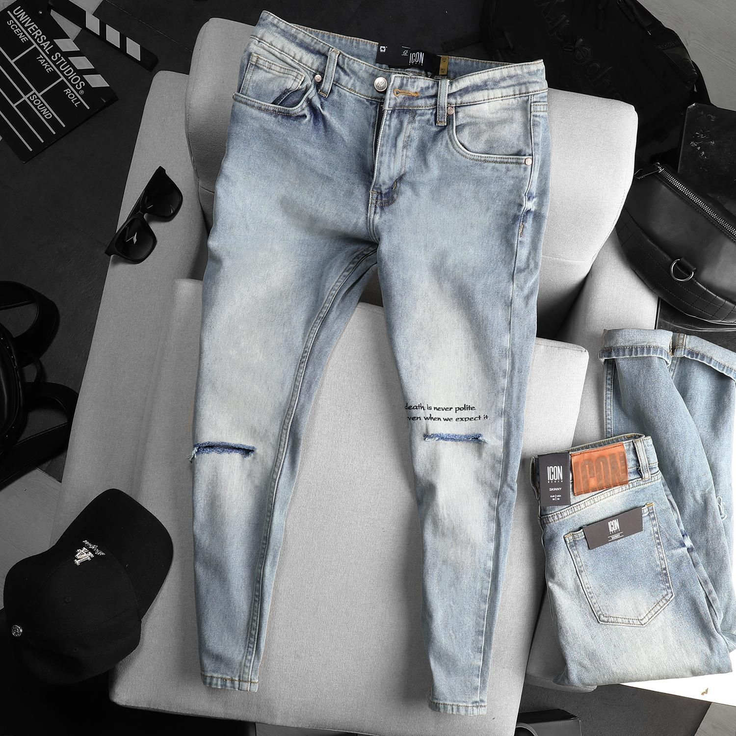 Quần jean ICON DENIM ripped w text