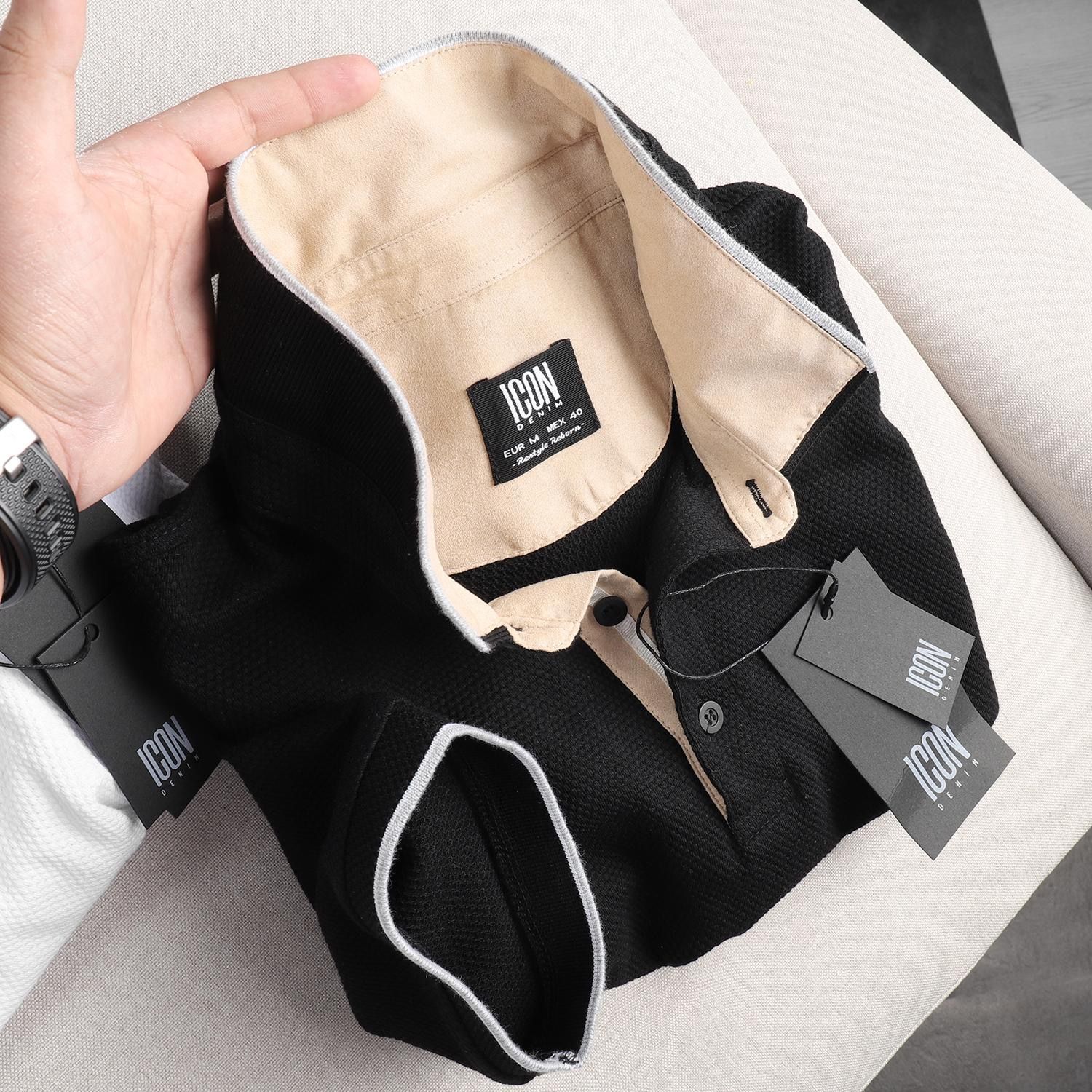 Áo Polo ICON DENIM phối cổ da lộn
