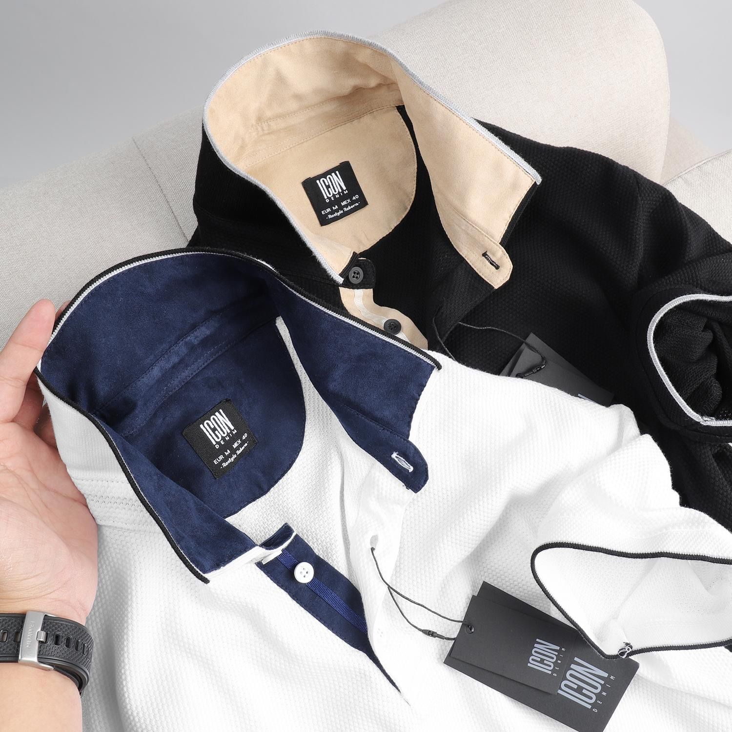 Áo Polo ICON DENIM phối cổ da lộn