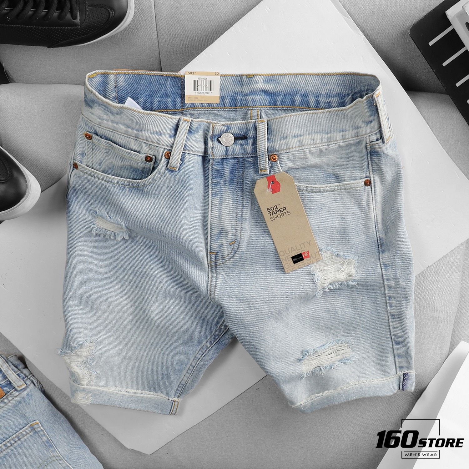 Quần short jean LVIS wash ripped