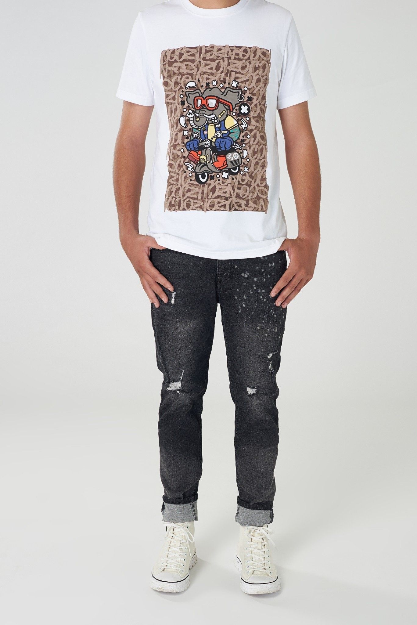 Quần jean ICON DENIM Skinny Grey Wash Paint