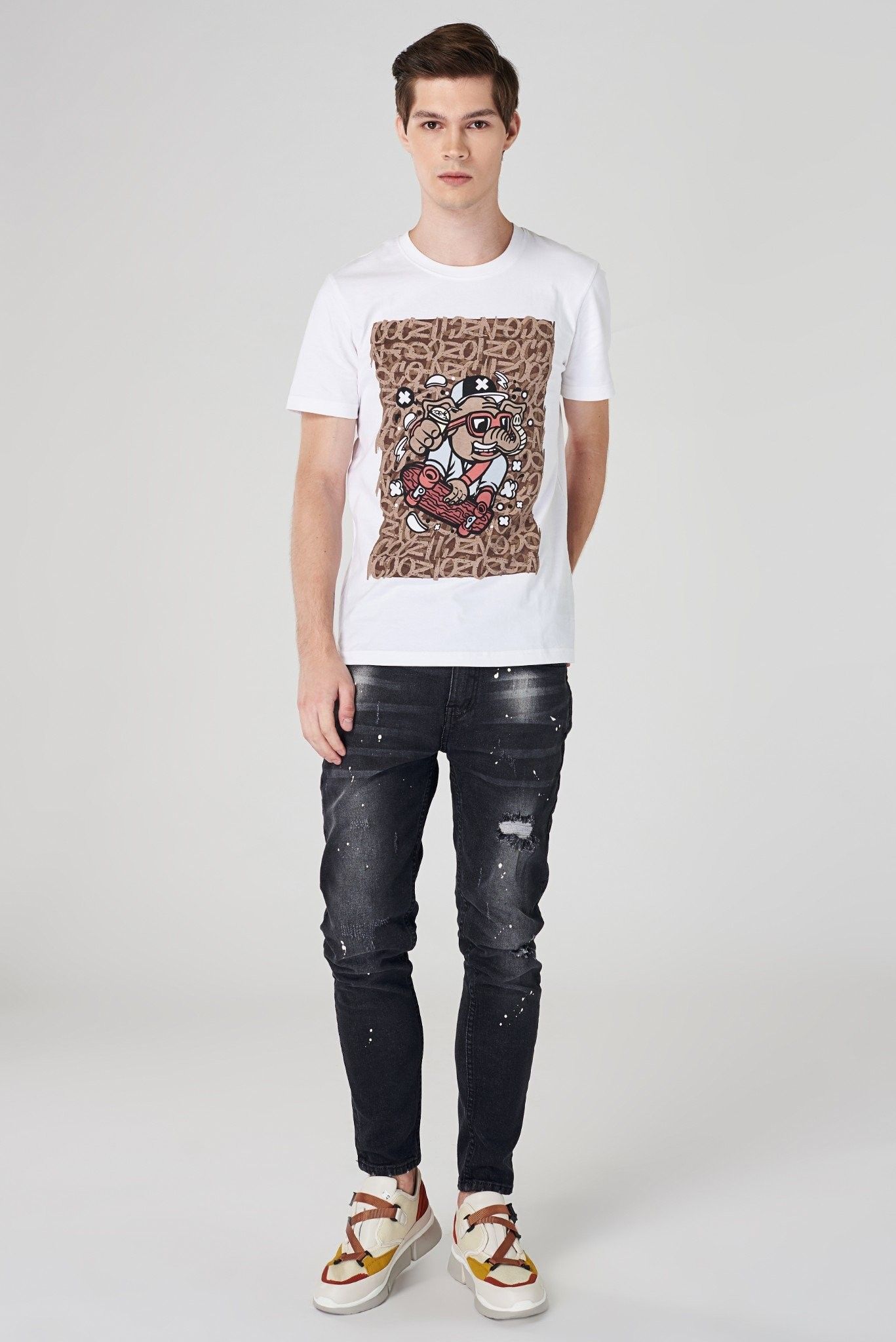 Quần jean ICON DENIM Skinny Grey Paint Splatter