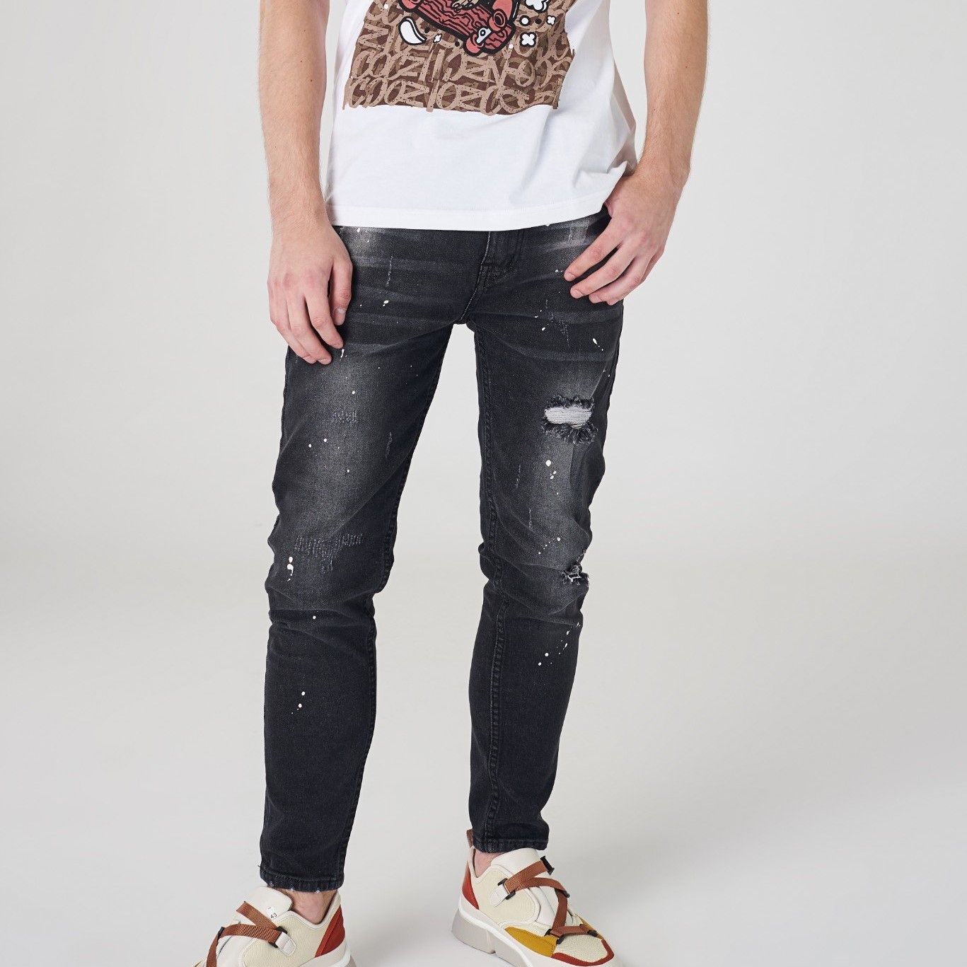 Quần jean ICON DENIM Skinny Grey Paint Splatter